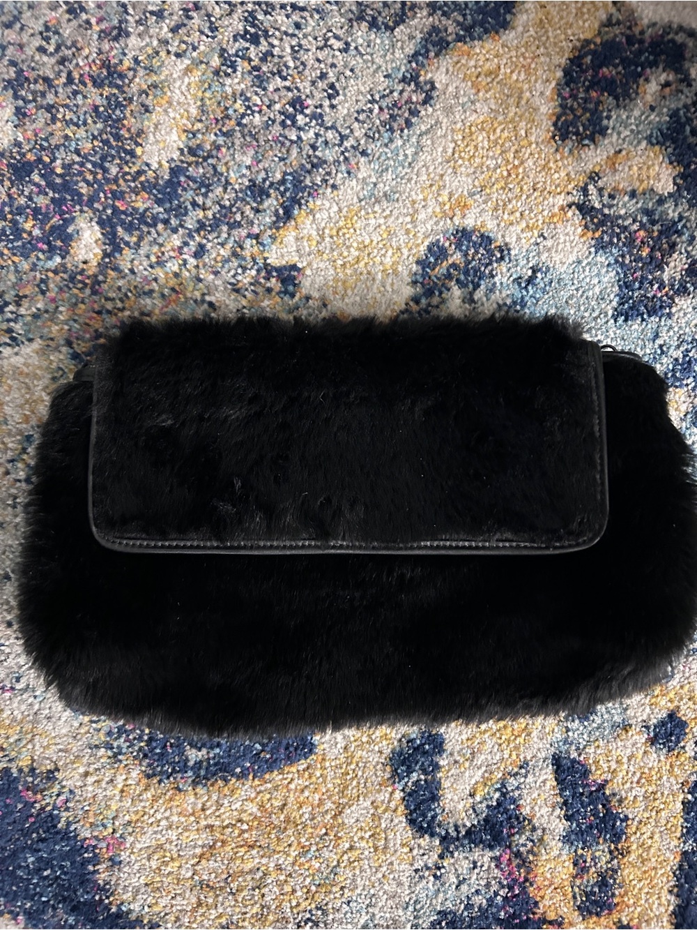 Elegant Black Faux Fur Clutch with Flap